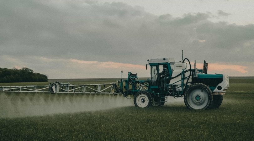 Agricultural sprayer on a hemp field.
