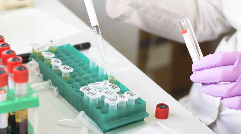 Person analyzing drug test results in a lab.